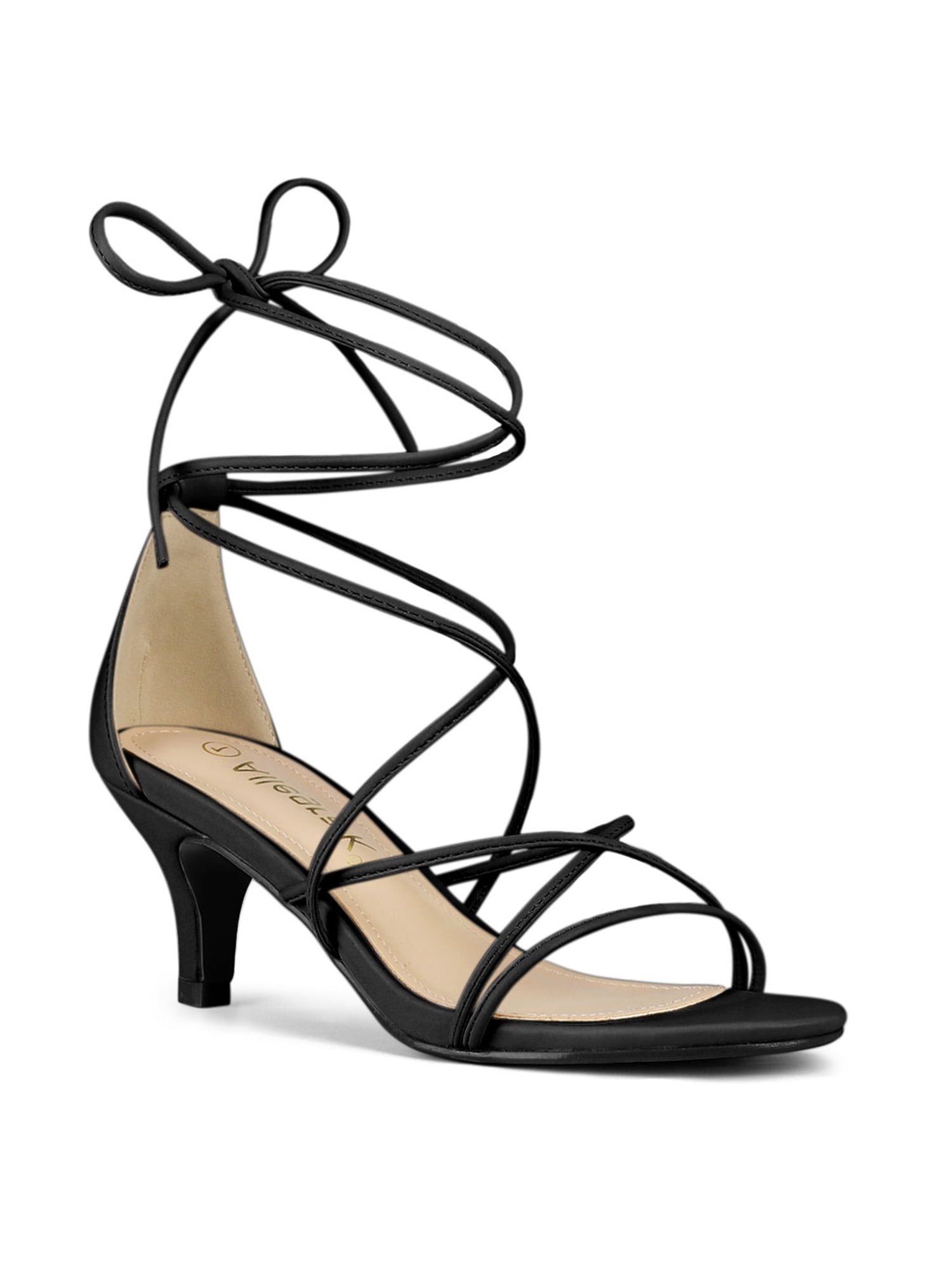 DARING DIVA Women's Strappy Kitten Heel Lace Up Sandals Black 7.5