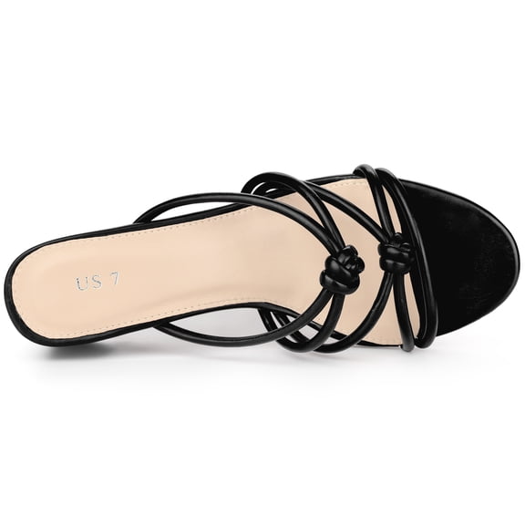 DARING DIVA Women's Strappy Knotted Block Heel Black Heels Slides Sandals Black 6.5