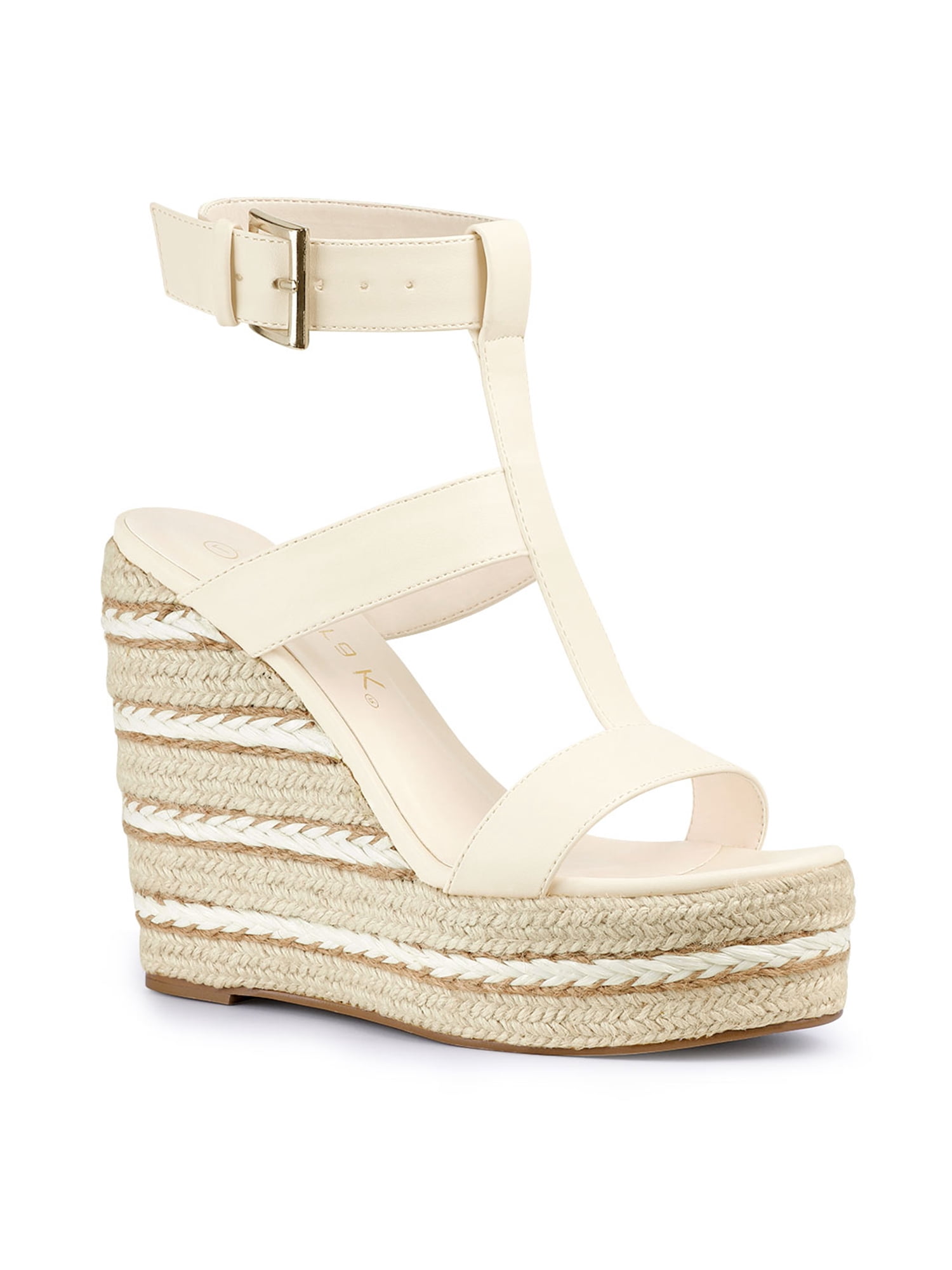 Unique Bargains Women's Strappy Espadrille Wedges Platform Sandals for Fashion Beige 9