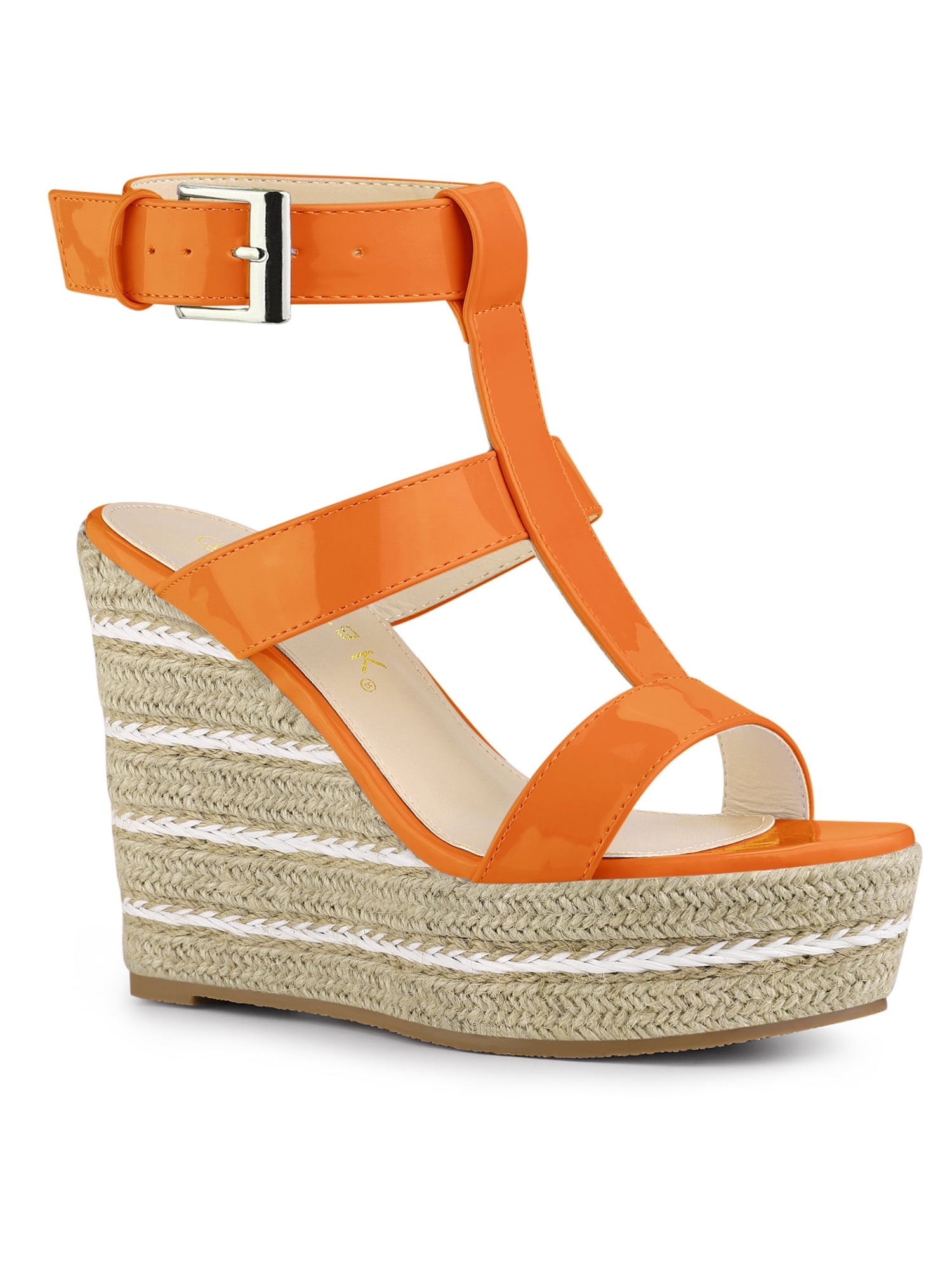 Unique Bargains Women's Strappy Espadrille Wedges Platform Sandals for Fashion Orange 7.5