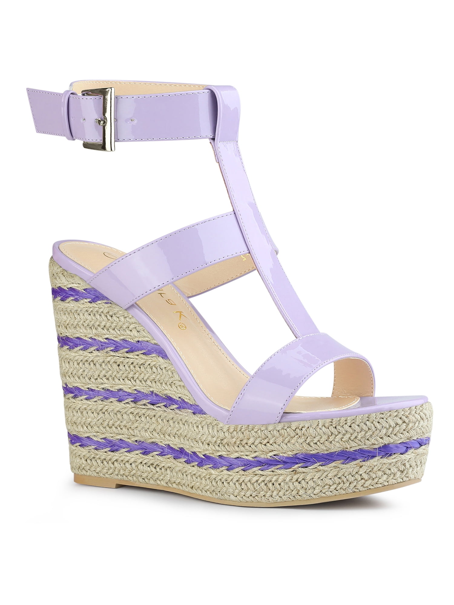 Unique Bargains Women's Strappy Espadrille Wedges Platform Sandals for Fashion Purple 7