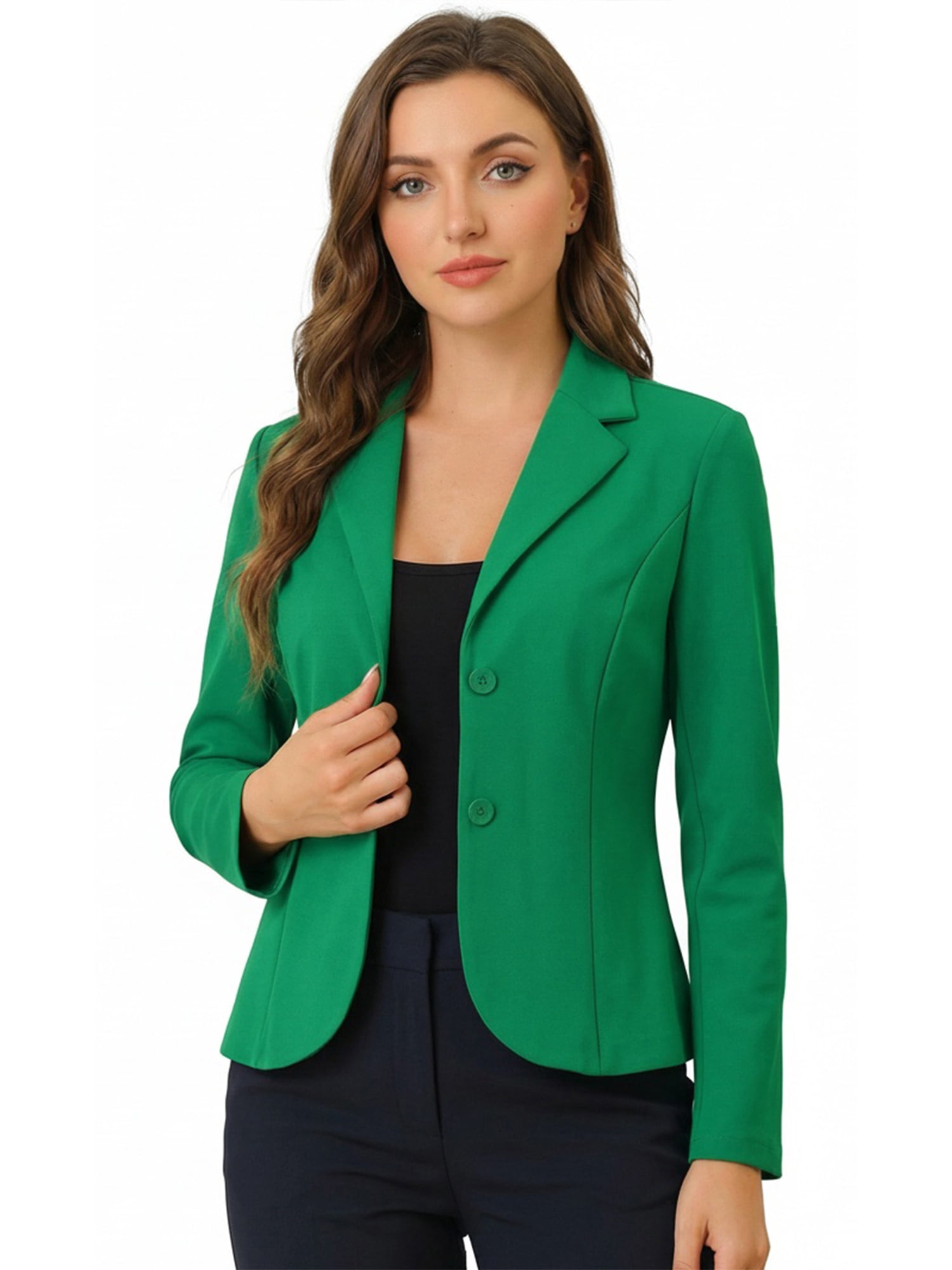 DARING DIVA Women's Stretch Lapel Collar Long Sleeve Jacket Suit Blazer M Green