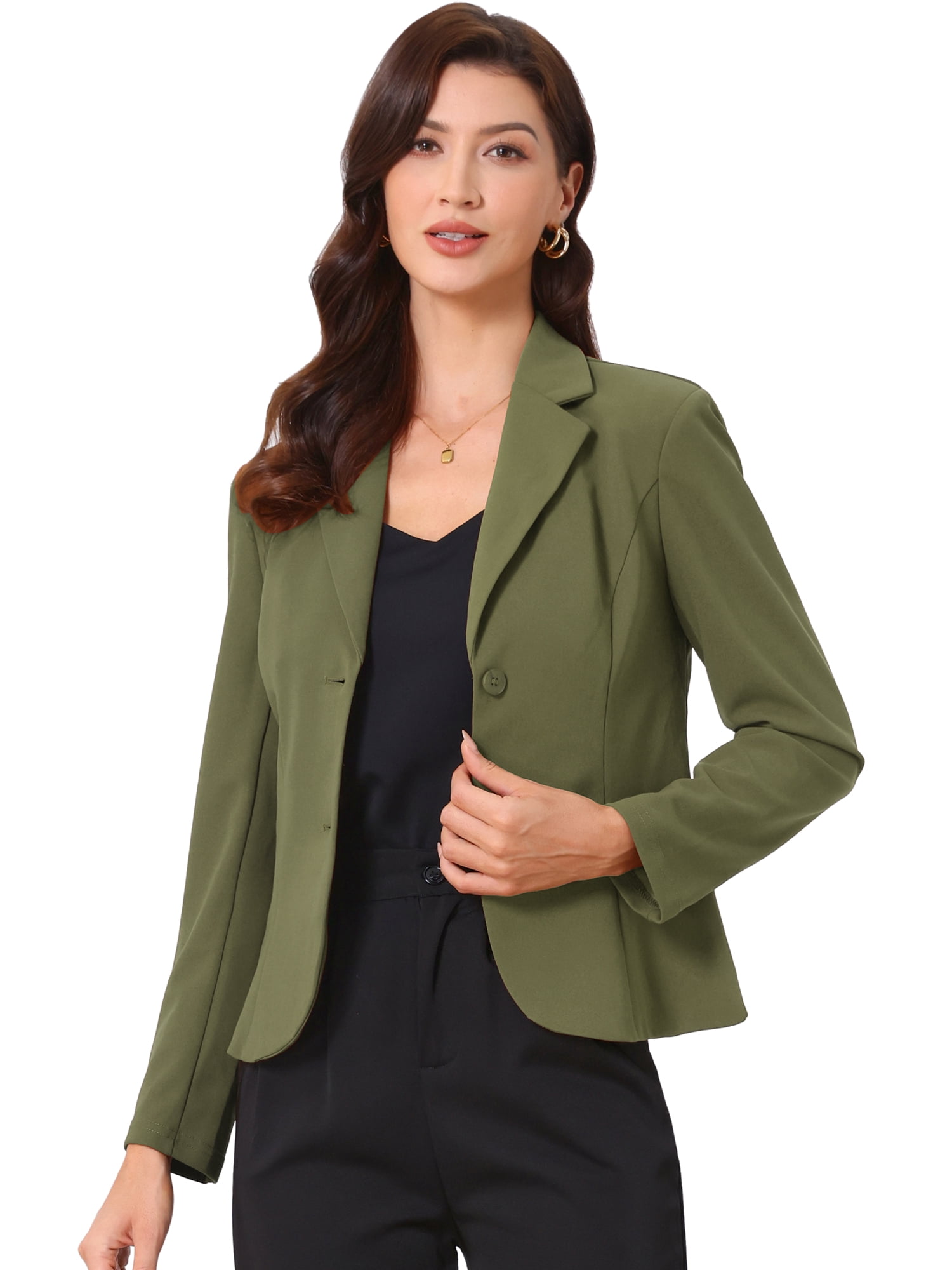 DARING DIVA Women's Stretch Lapel Collar Long Sleeve Jacket Suit Blazer XL Gray Army Green