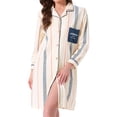thumbnail image 1 of DARING DIVA Women's Striped Button Down Long Sleeve Pajama Dress S Blue Stripe, 1 of 6