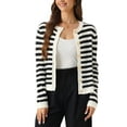 thumbnail image 1 of DARING DIVA Women's Striped Button Down Open Front Cardigan Sweater S White Black, 1 of 6