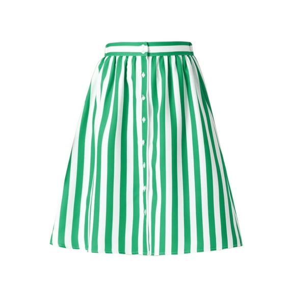 DARING DIVA Women's Striped Button Front Elastic Back Waist A-Line Midi Skirt Medium Green