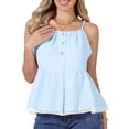 thumbnail image 1 of DARING DIVA Women's Striped Button Front Tops Spaghetti Strap Flared Ruffle S Blue, 1 of 6