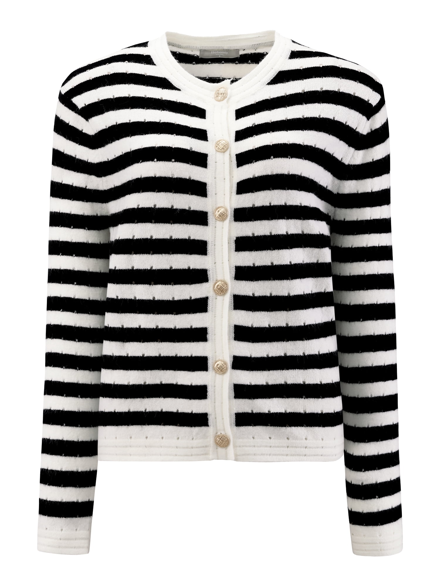 DARING DIVA Women's Striped Knit Long Sleeve Button Down Cardigan S Black