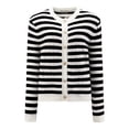 thumbnail image 1 of DARING DIVA Women's Striped Knit Long Sleeve Button Down Cardigan S Black, 1 of 6