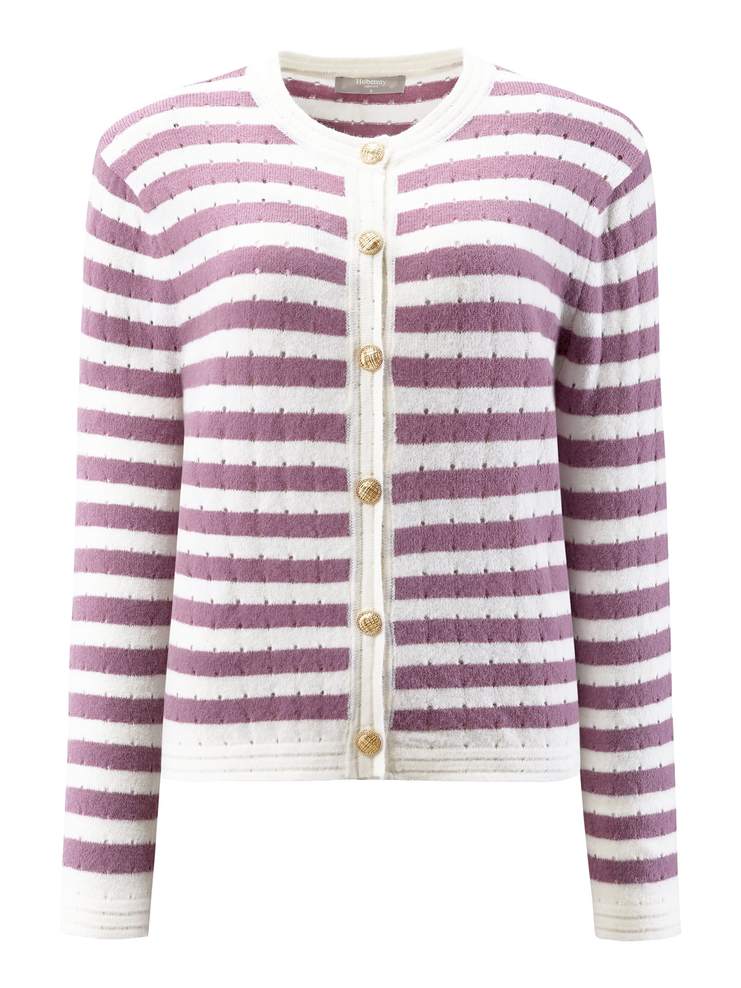 DARING DIVA Women's Striped Knit Long Sleeve Button Down Cardigan S Purple