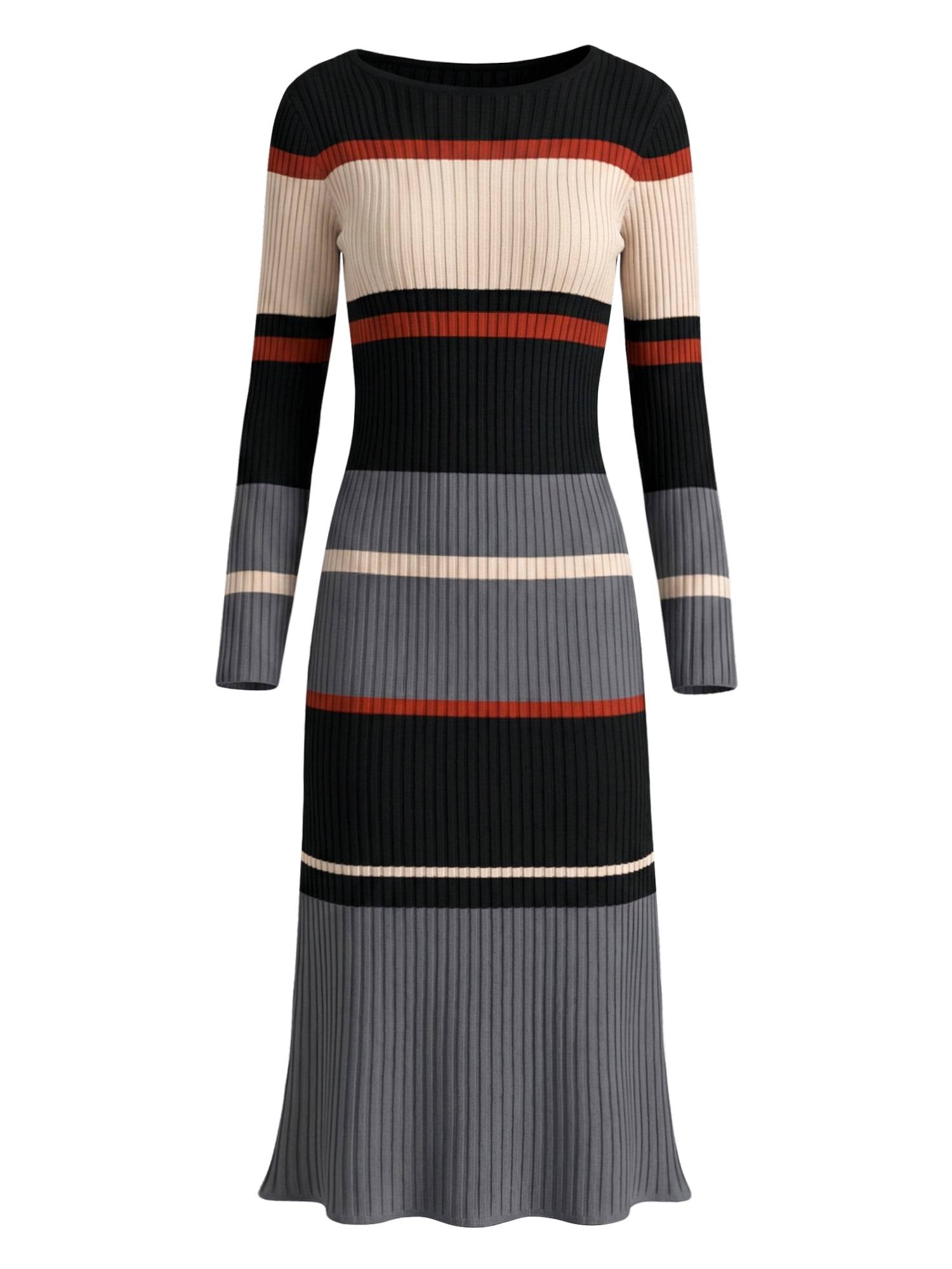 DARING DIVA Women's Striped Long Sleeve Ribbed Knit Bodycon Dress 2XL Caramel Grey