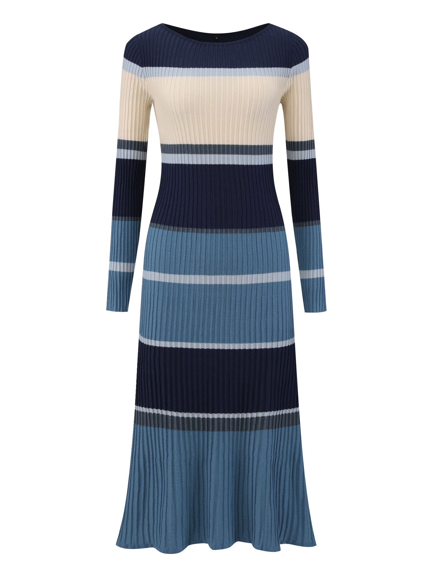 DARING DIVA Women's Striped Long Sleeve Ribbed Knit Bodycon Dress 2XL Grey Blue