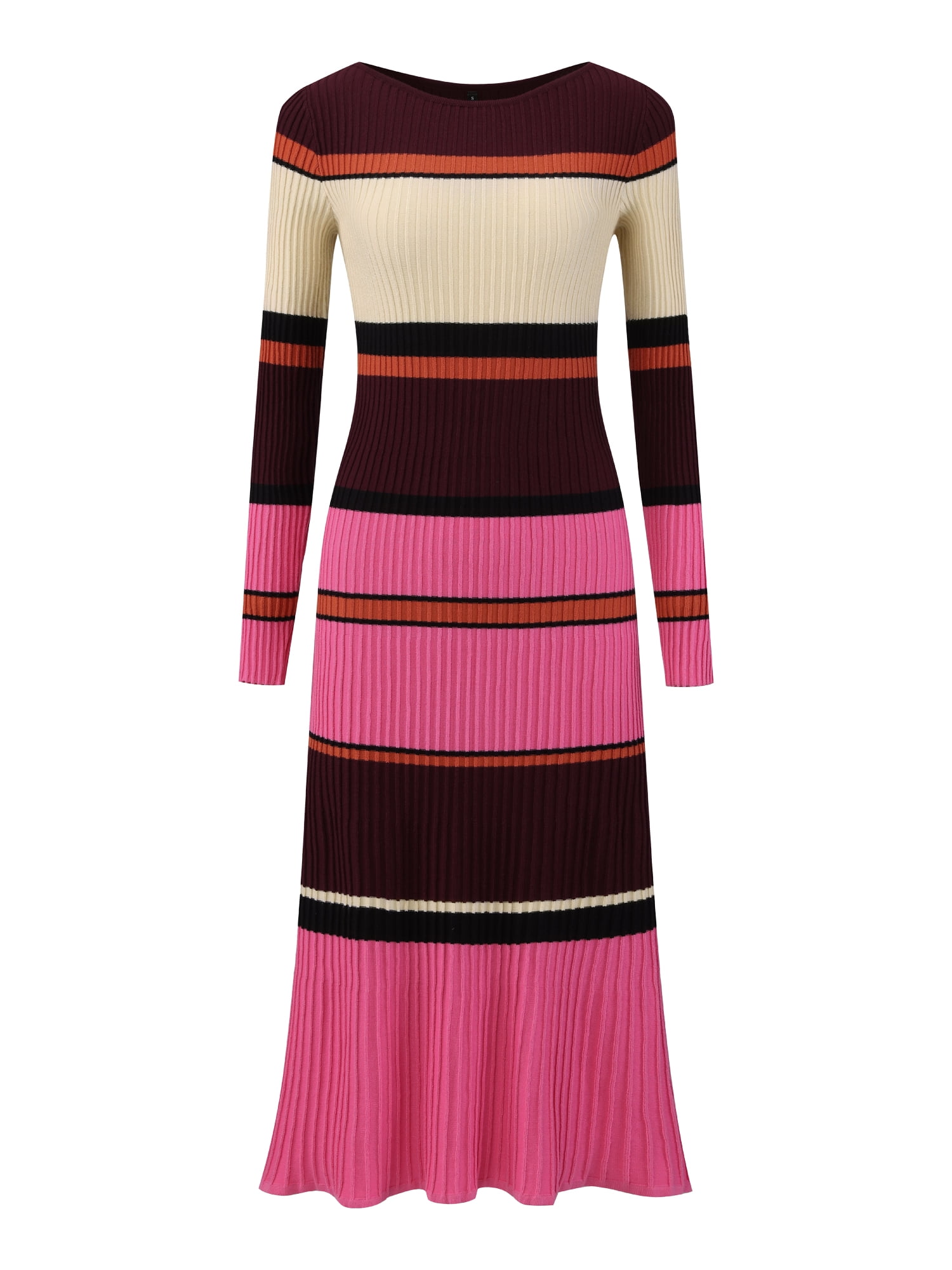 DARING DIVA Women's Striped Long Sleeve Ribbed Knit Bodycon Dress L Fushcia
