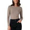 thumbnail image 1 of DARING DIVA Women's Striped Long Sleeve T-Shirt Boat Neck Basic Shirts S Light Brown, 1 of 6