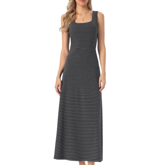 DARING DIVA Women's Striped Midi Summer Ribbed Casual Sleeveless Tank Dresses XL Gray