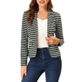 thumbnail image 1 of DARING DIVA Women's Striped Notched Lapel Button Closure Blazer M Grey White, 1 of 6
