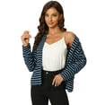 thumbnail image 1 of DARING DIVA Women's Striped Notched Lapel Button Closure Blazer XS Navy Grey Blue, 1 of 6