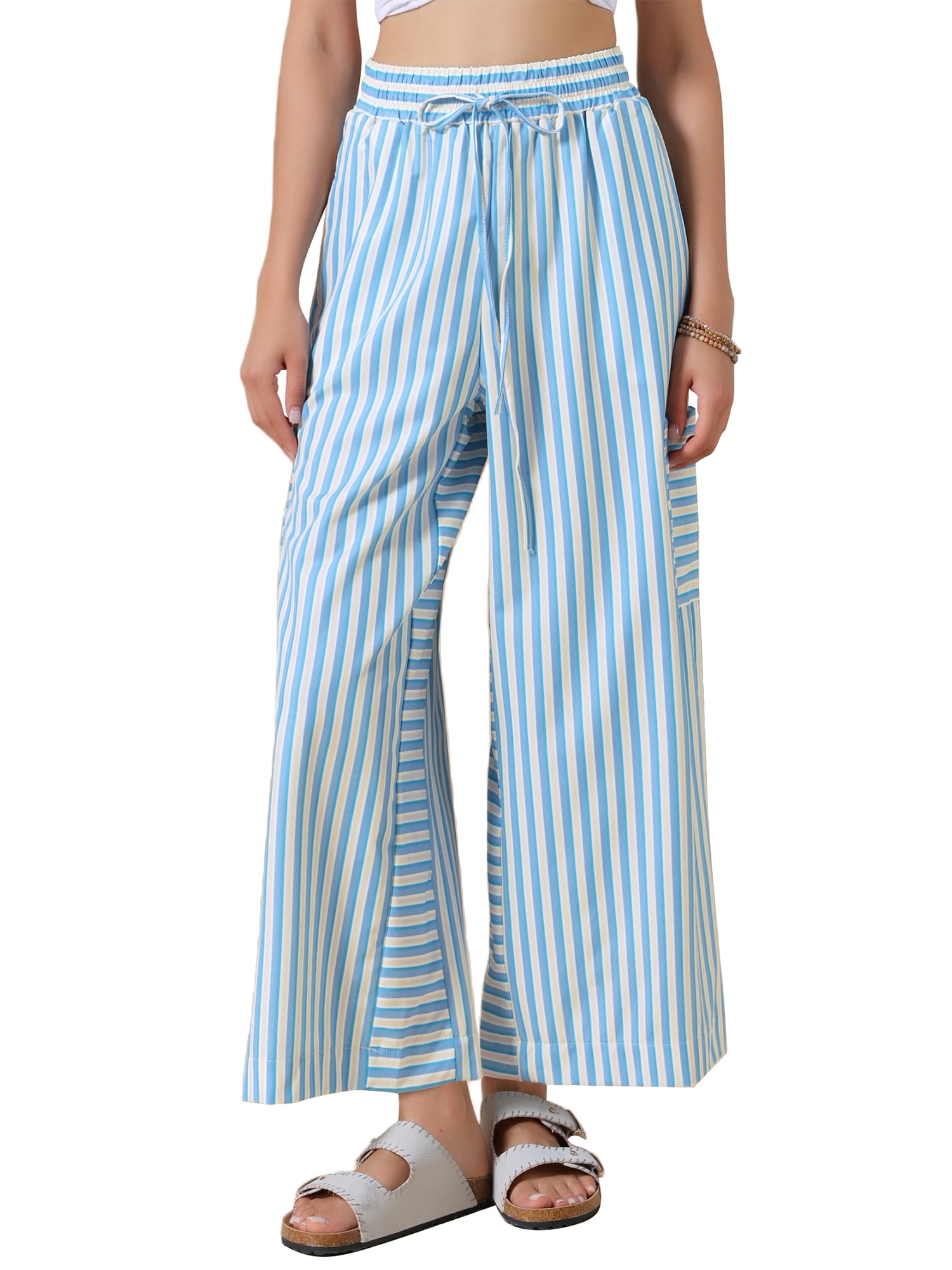 DARING DIVA Women's Striped Palazzo Lounge Pants X-Small Light Blue
