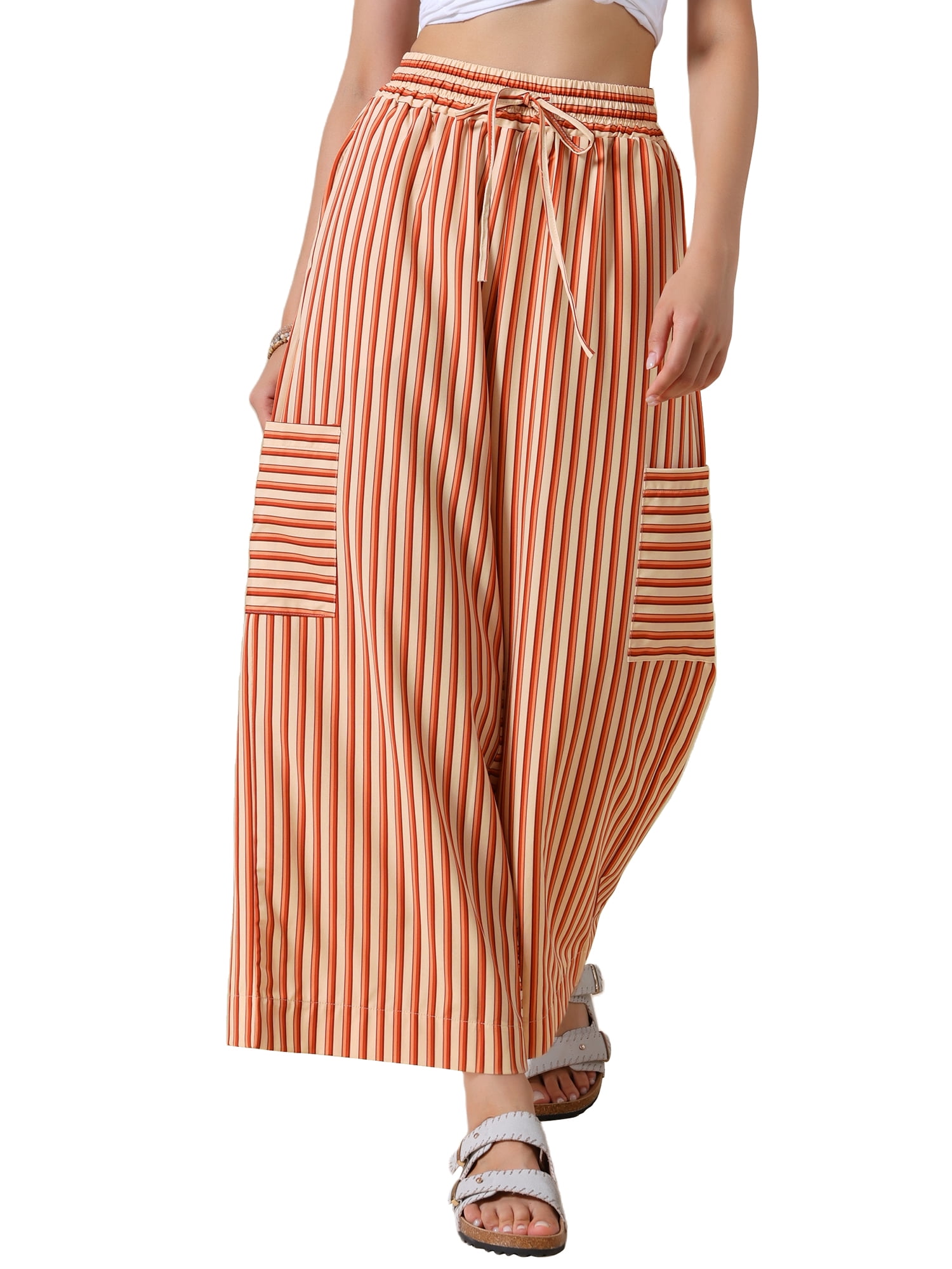 DARING DIVA Women's Striped Palazzo Lounge Pants X-Small Orange
