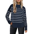 thumbnail image 1 of DARING DIVA Women's Striped Pullover Spring Crewneck Knit Sweater L Navy Blue, 1 of 6