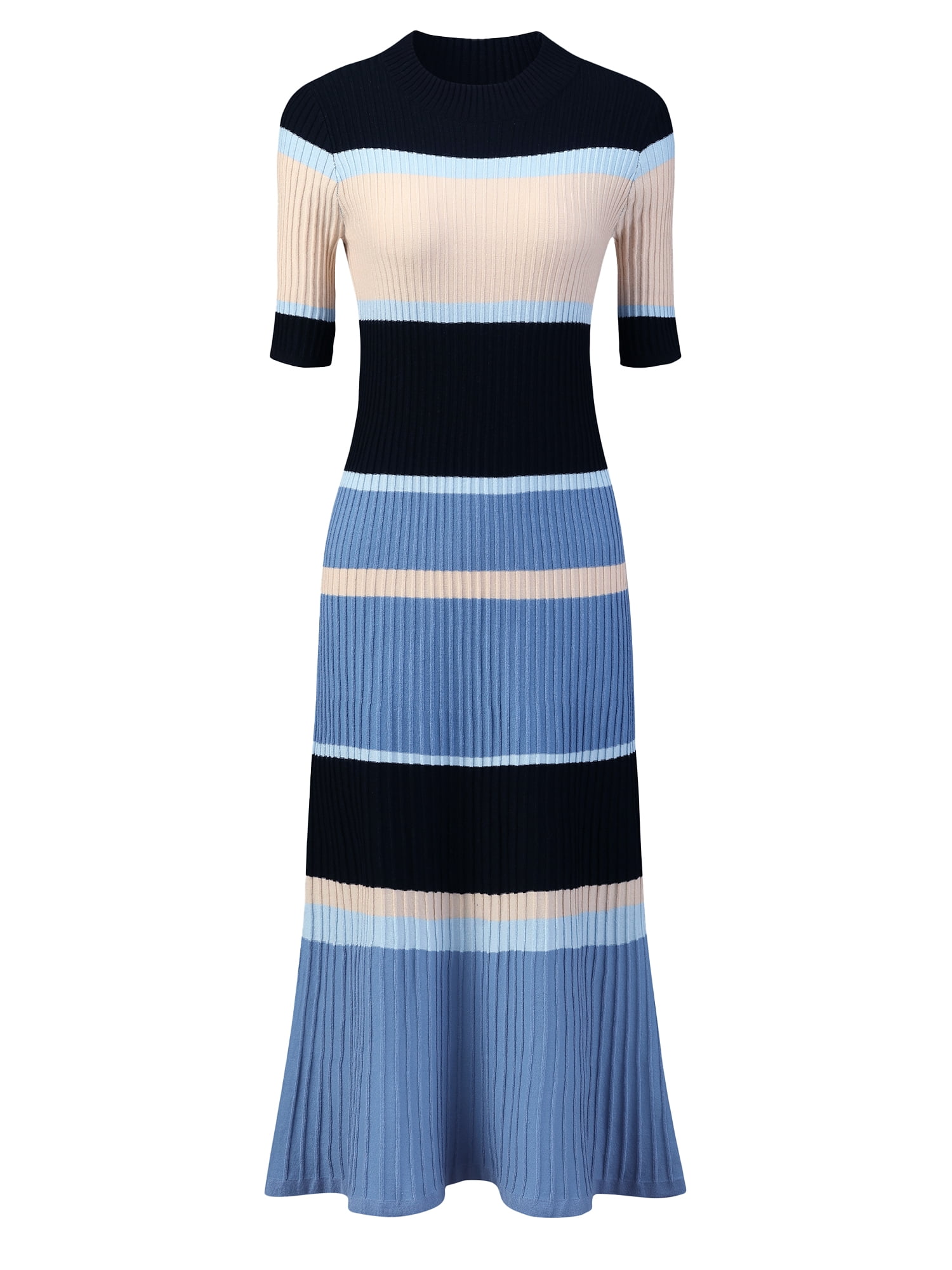 DARING DIVA Women's Striped Short Sleeve A-Line Midi Dresses 2XL Blue