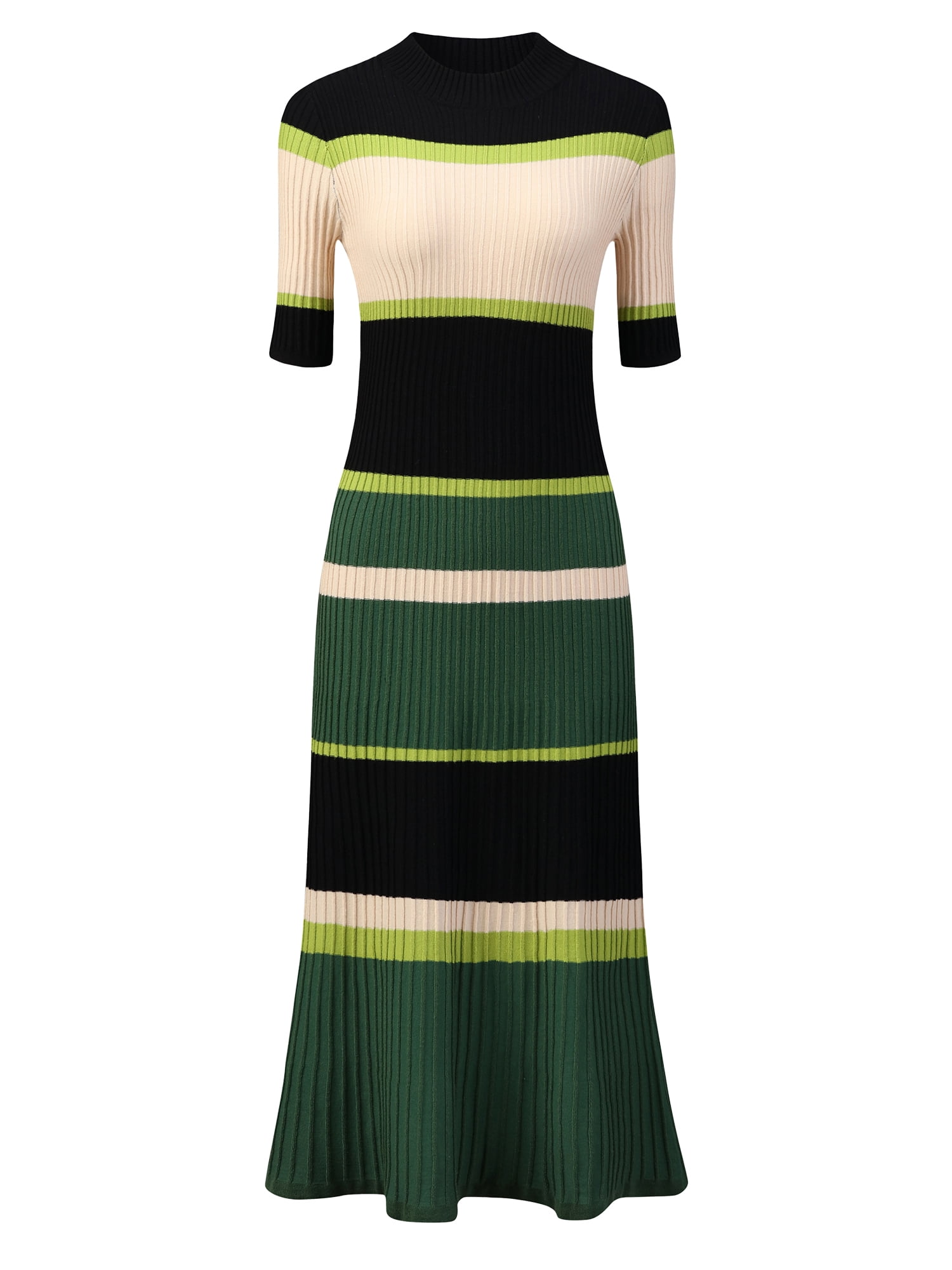 DARING DIVA Women's Striped Short Sleeve A-Line Midi Dresses XL Green