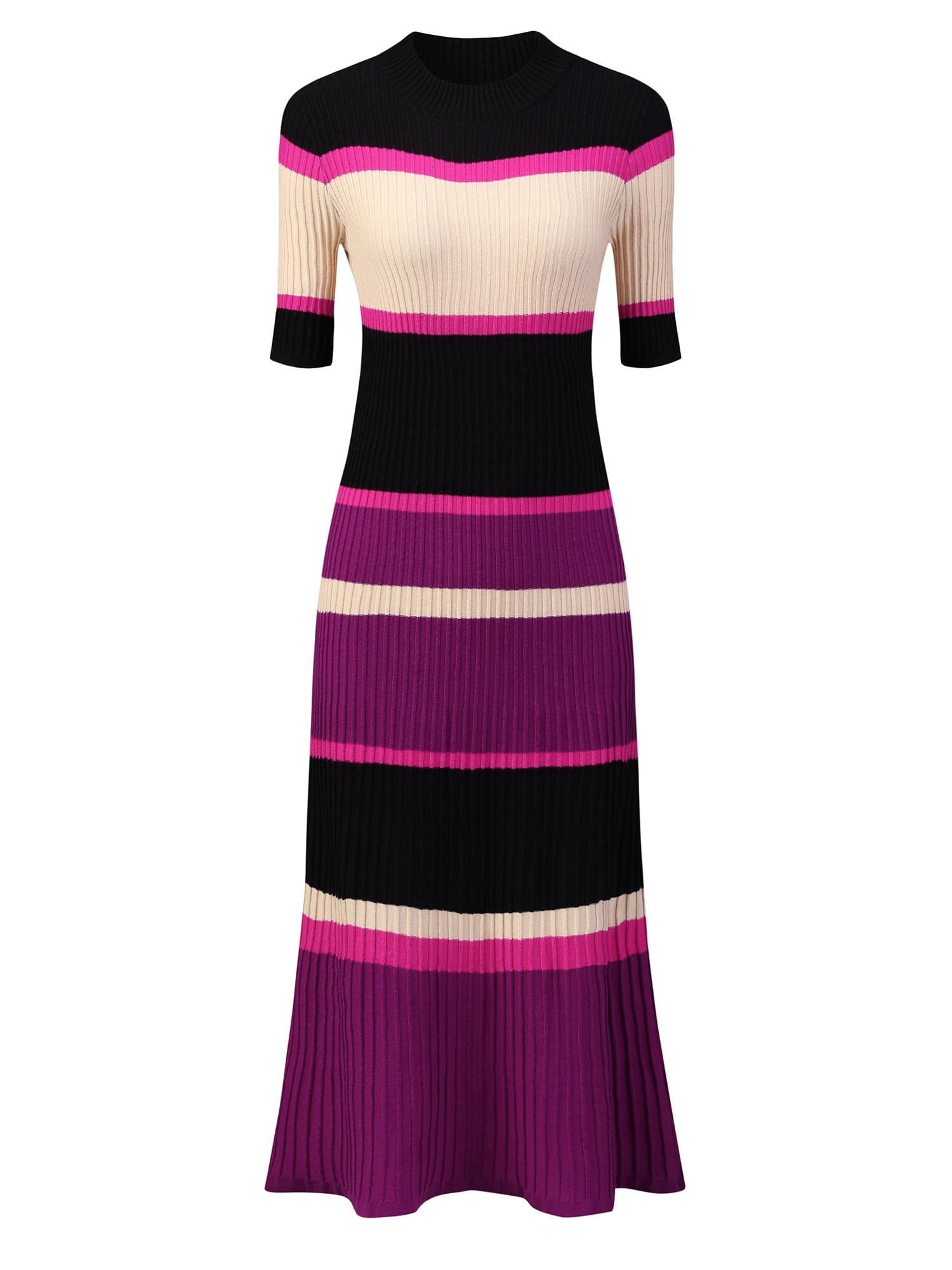 DARING DIVA Women's Striped Short Sleeve A-Line Midi Dresses XL Hot Pink