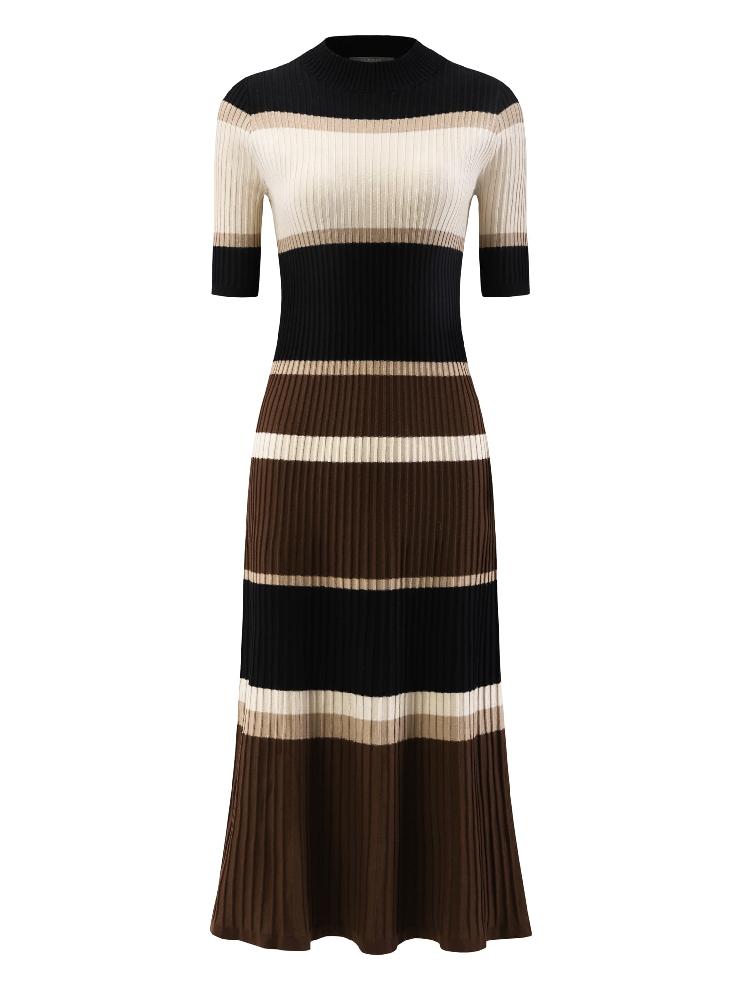 DARING DIVA Women's Striped Short Sleeve A-Line Mock Neck Midi Dresses M Dark Khaki