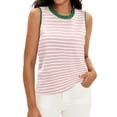thumbnail image 1 of DARING DIVA Women's Striped Tank Top with Color Block M Pink Green, 1 of 7