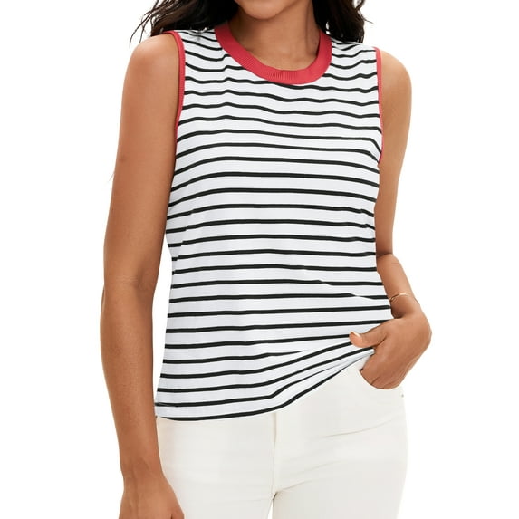 DARING DIVA Women's Striped Tank Top with Color Block XL White Red