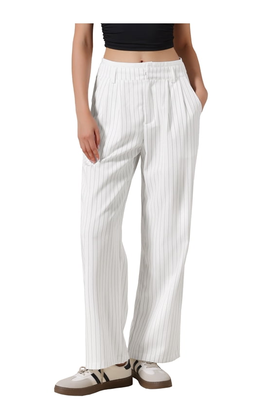 Women's Striped Wide Leg Casual Work Long Pants XX-Large White