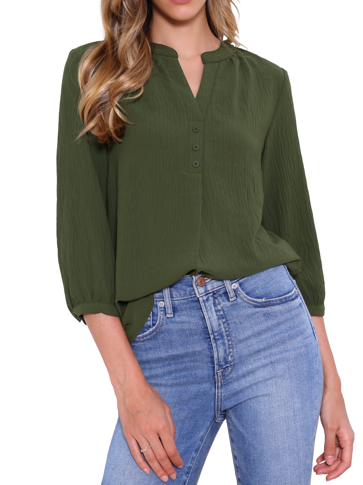 DARING DIVA Women's Stylish 3/4 Sleeve Elbow Sleeve Blouse S Army Green