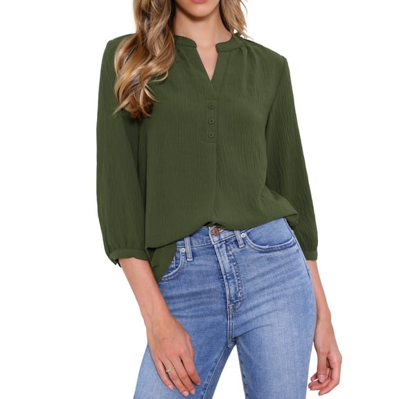 DARING DIVA Women's Stylish 3/4 Sleeve Elbow Sleeve Blouse XS Army Green