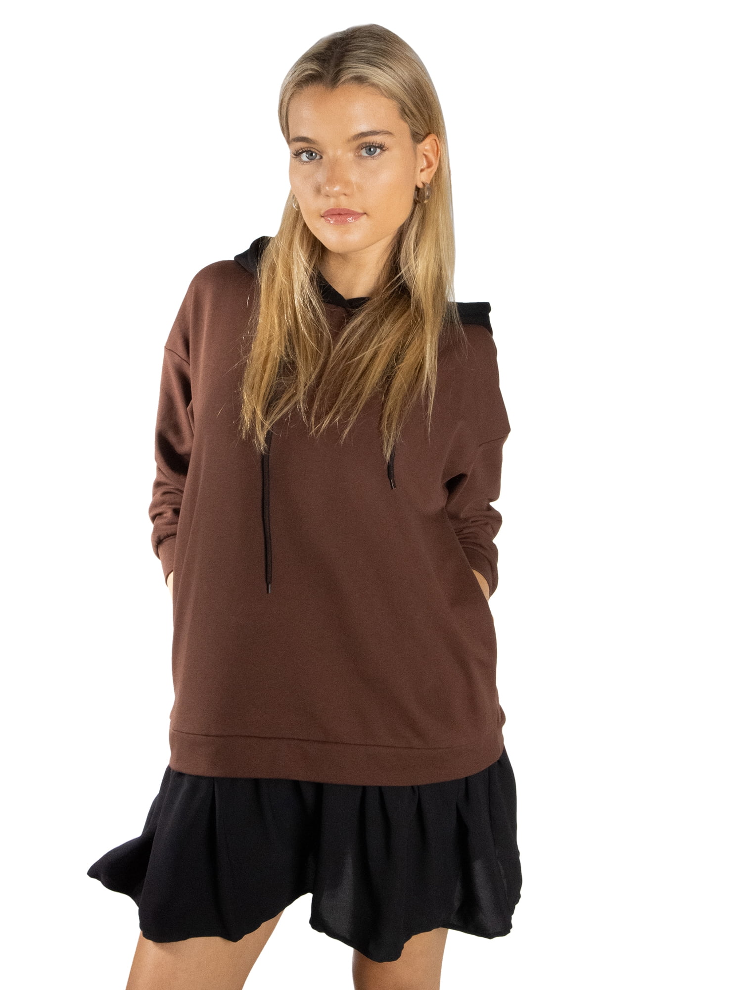 DARING DIVA Women's Stylish AK Double Layer Hooded Dress L Brown