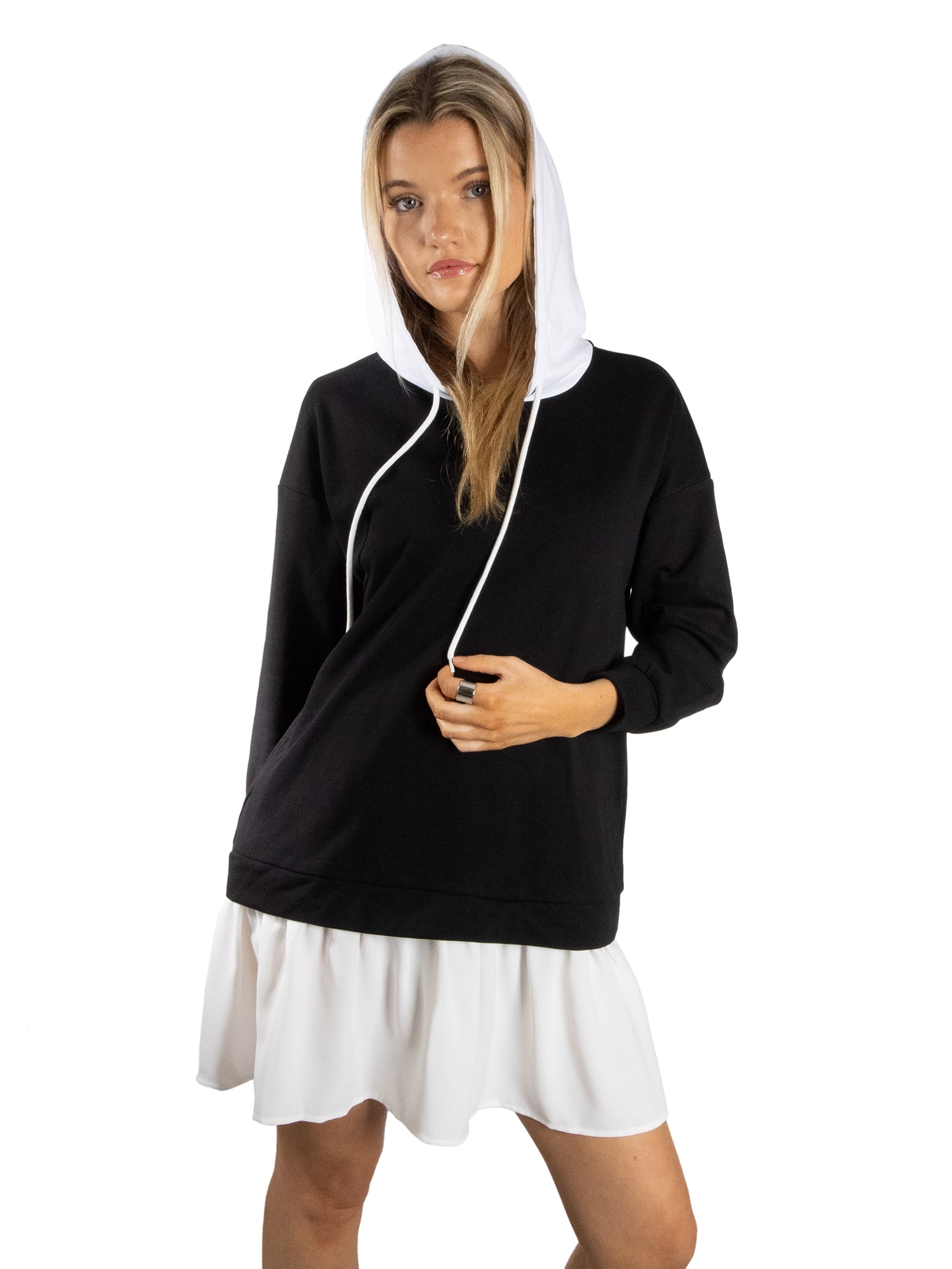 DARING DIVA Women's Stylish AK Double Layer Hooded Dress XL Black