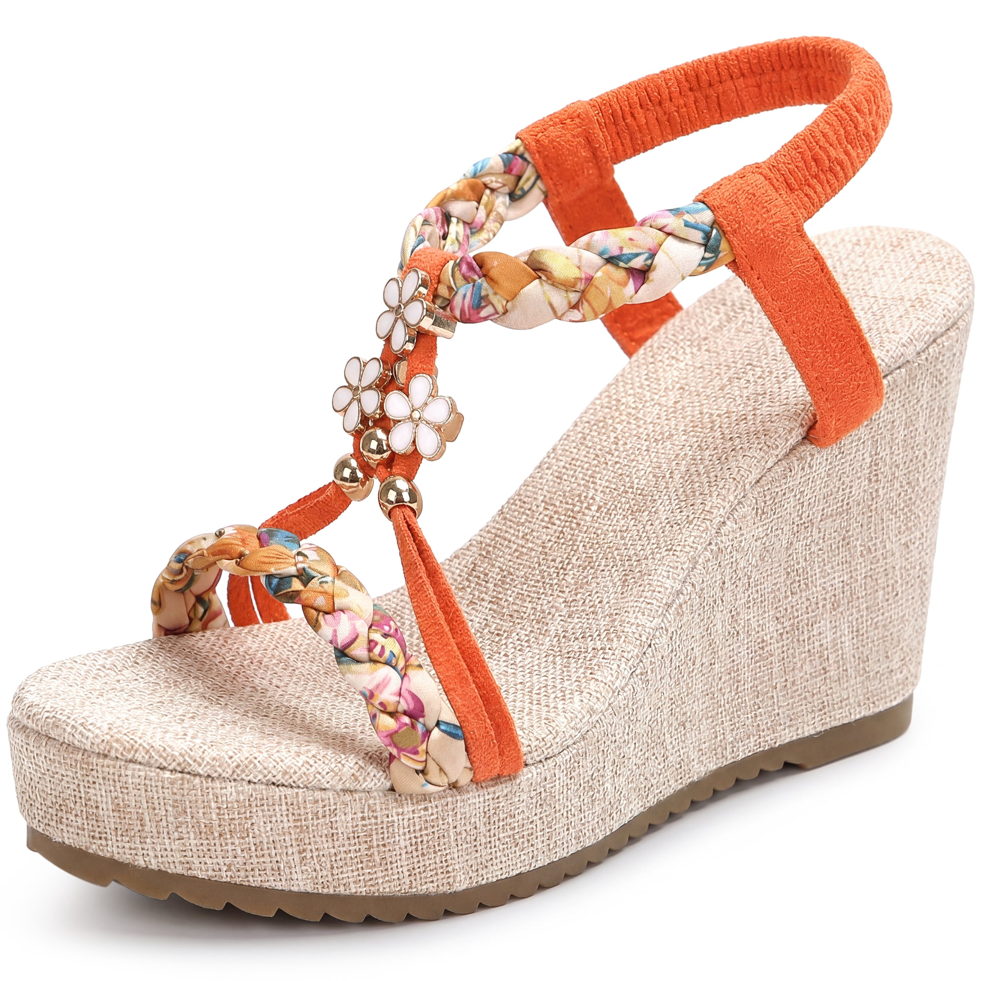 DARING DIVA Women's Stylish Bohemia Pull on Platform Wedge Heel Sandals Orange-2 8