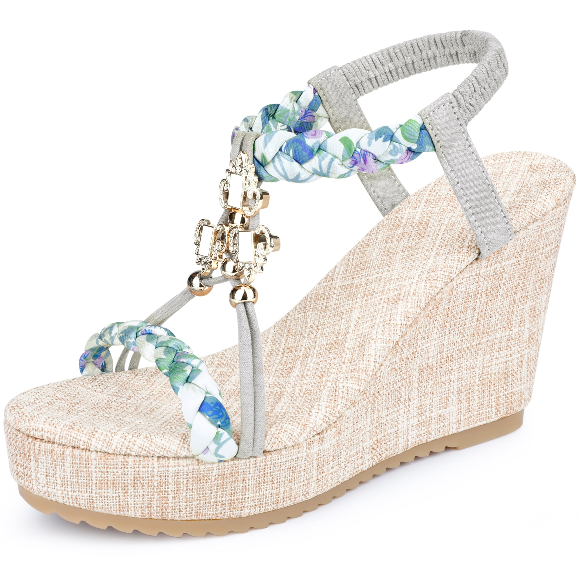DARING DIVA Women's Stylish Bohemia Pull on Platform Wedge Heel Sandals Silver-2 10