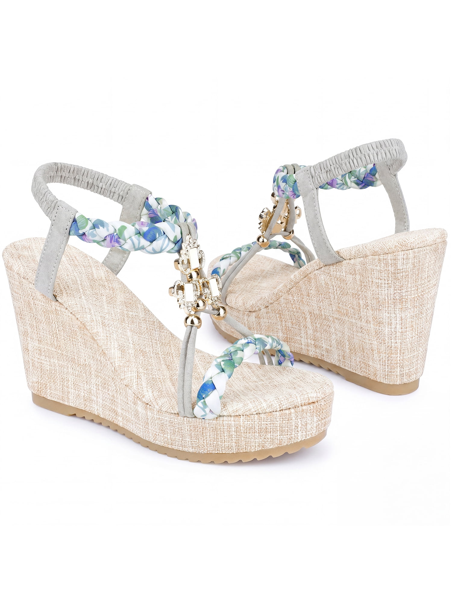 DARING DIVA Women's Stylish Bohemia Pull on Platform Wedge Heel Sandals Silver-2 6