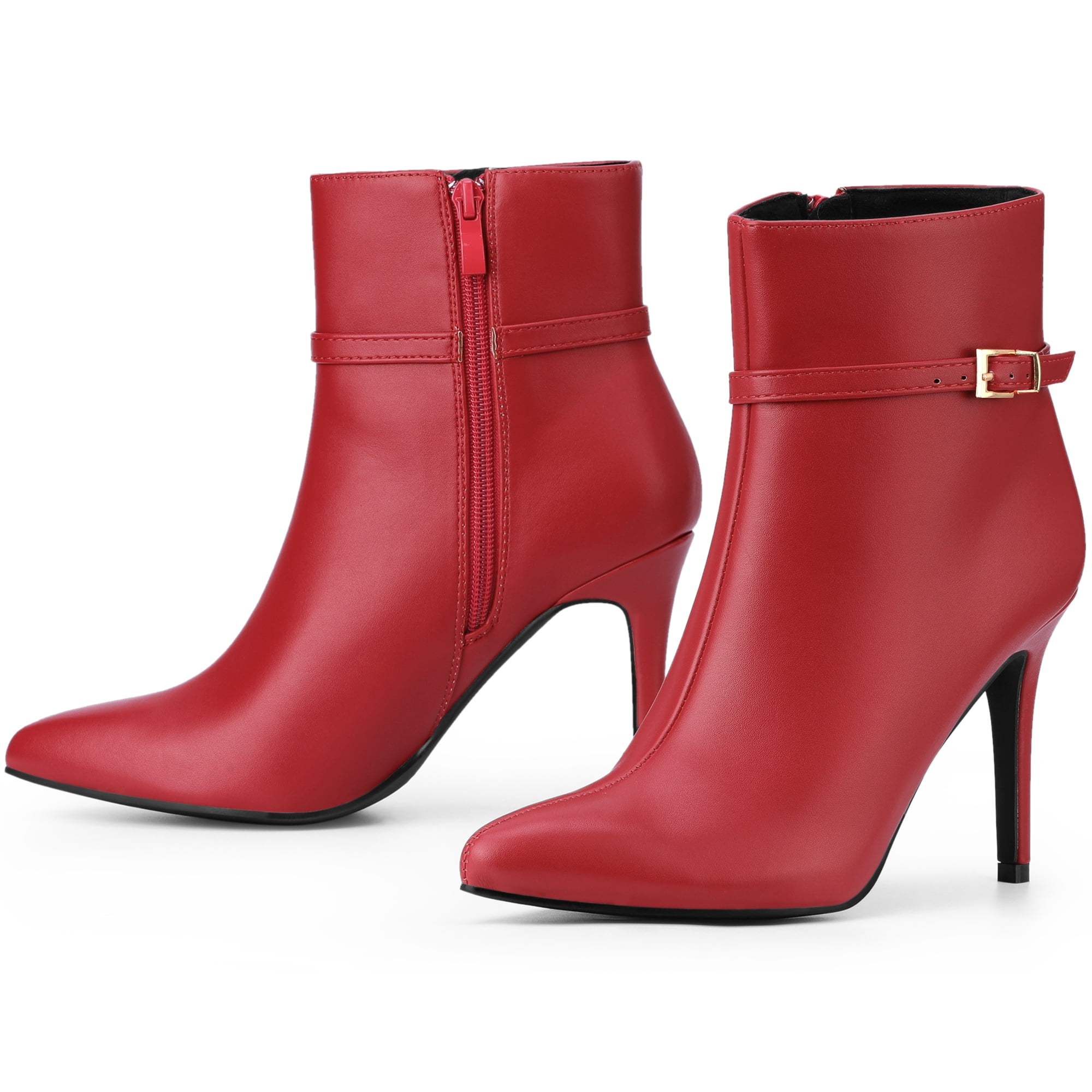 DARING DIVA Women's Stylish Buckle Strap Stiletto Heels Ankle Boots Red US 8.5