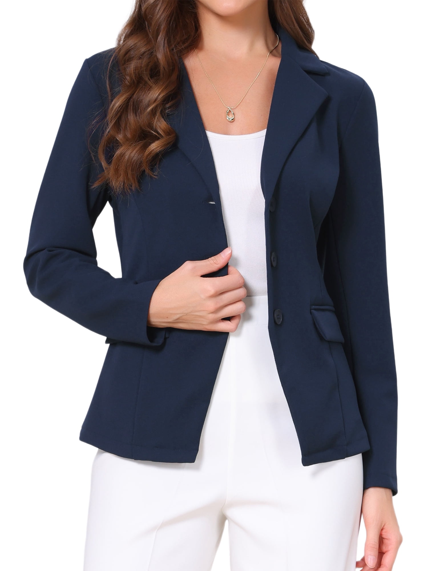 DARING DIVA Women's Stylish Business Professional Blazers M Navy Blue