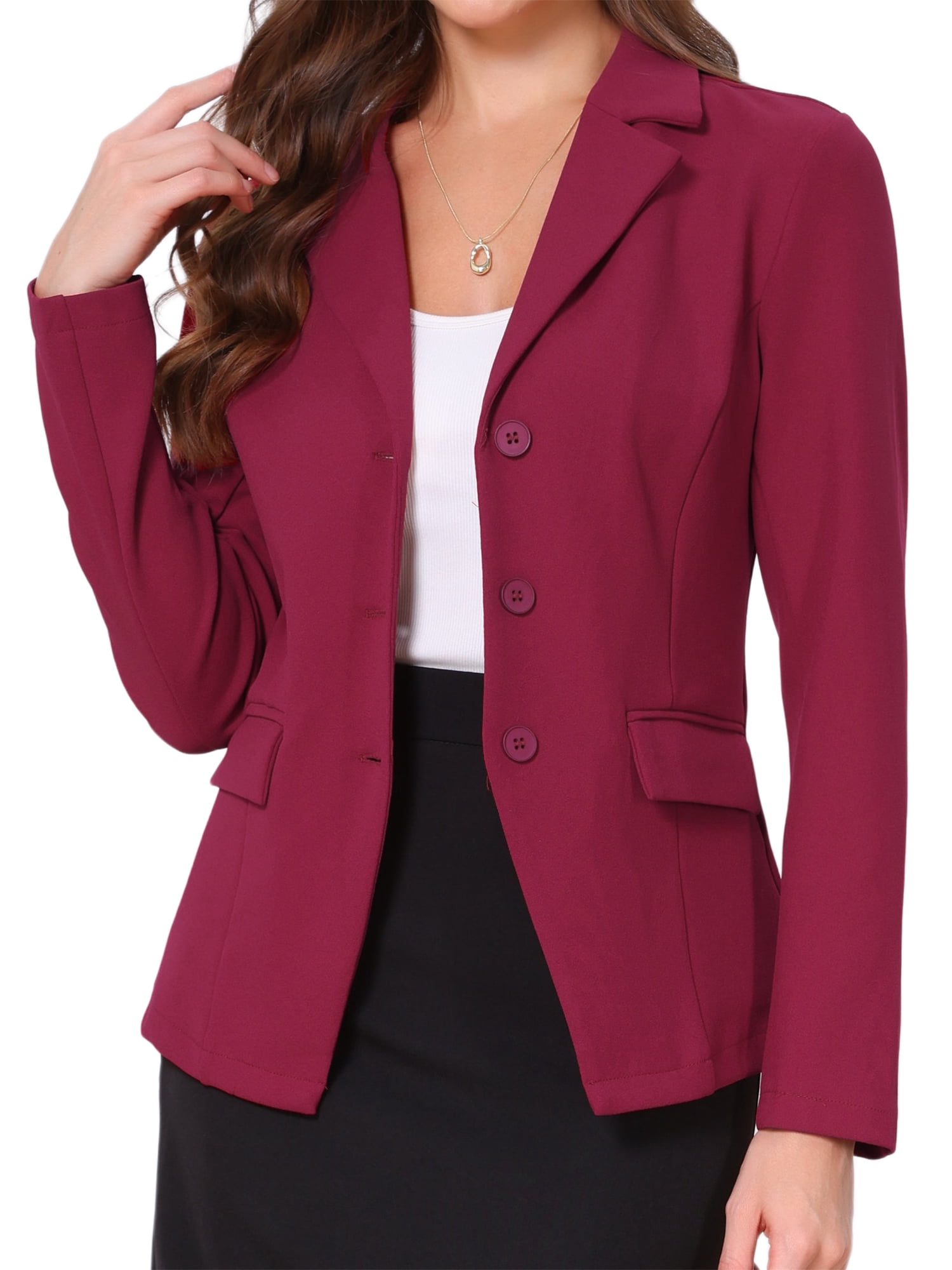 DARING DIVA Women's Stylish Business Professional Blazers M Wine Red
