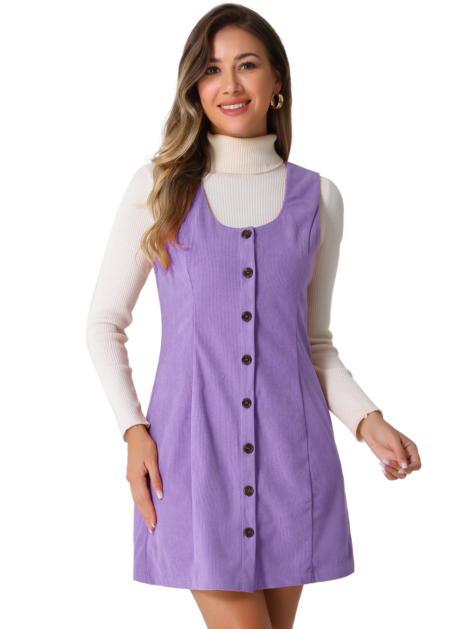 DARING DIVA Women's Stylish Corduroy Overall Scoop Neck Sleeveless Dress XL Light Purple