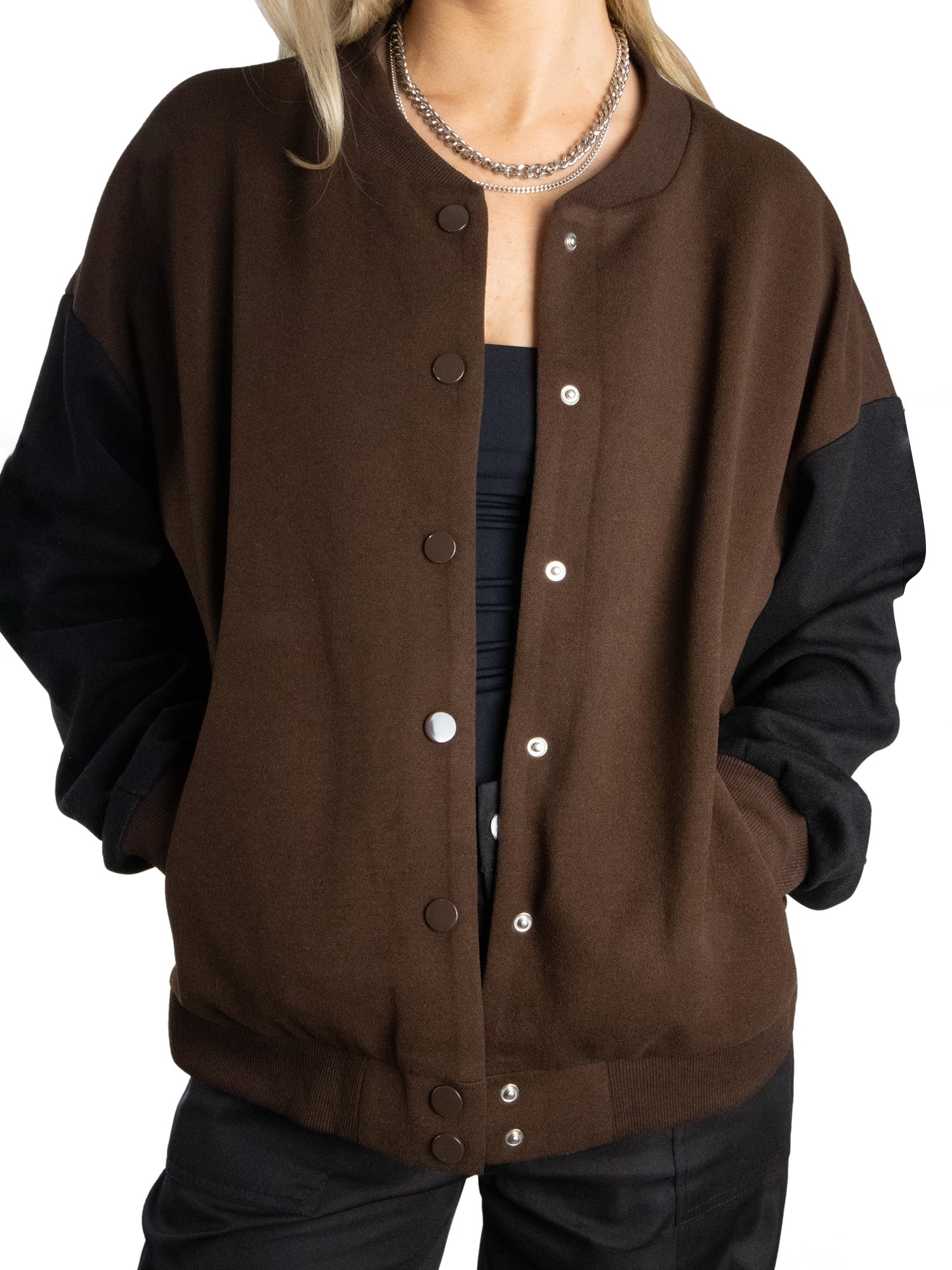DARING DIVA Women's Stylish Crew Neck Long Sleeve Jacket XS Brown