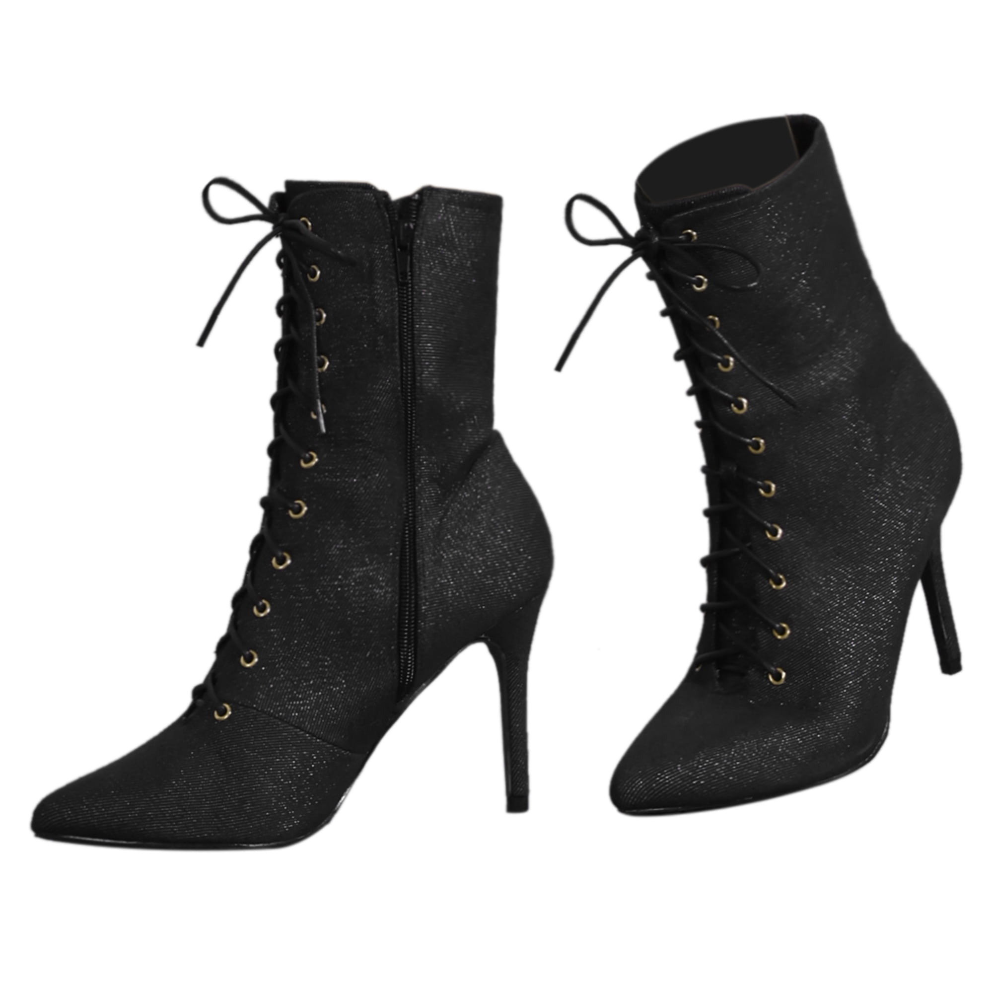 DARING DIVA Women's Stylish Denim Lace Up Stiletto Heels Ankle Boots Black US 8