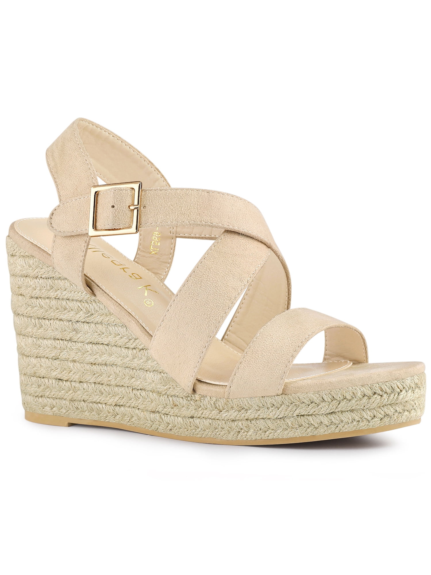 DARING DIVA Women's Stylish Espadrilles Platform Slingback Wedges Sandals Beige 8.5