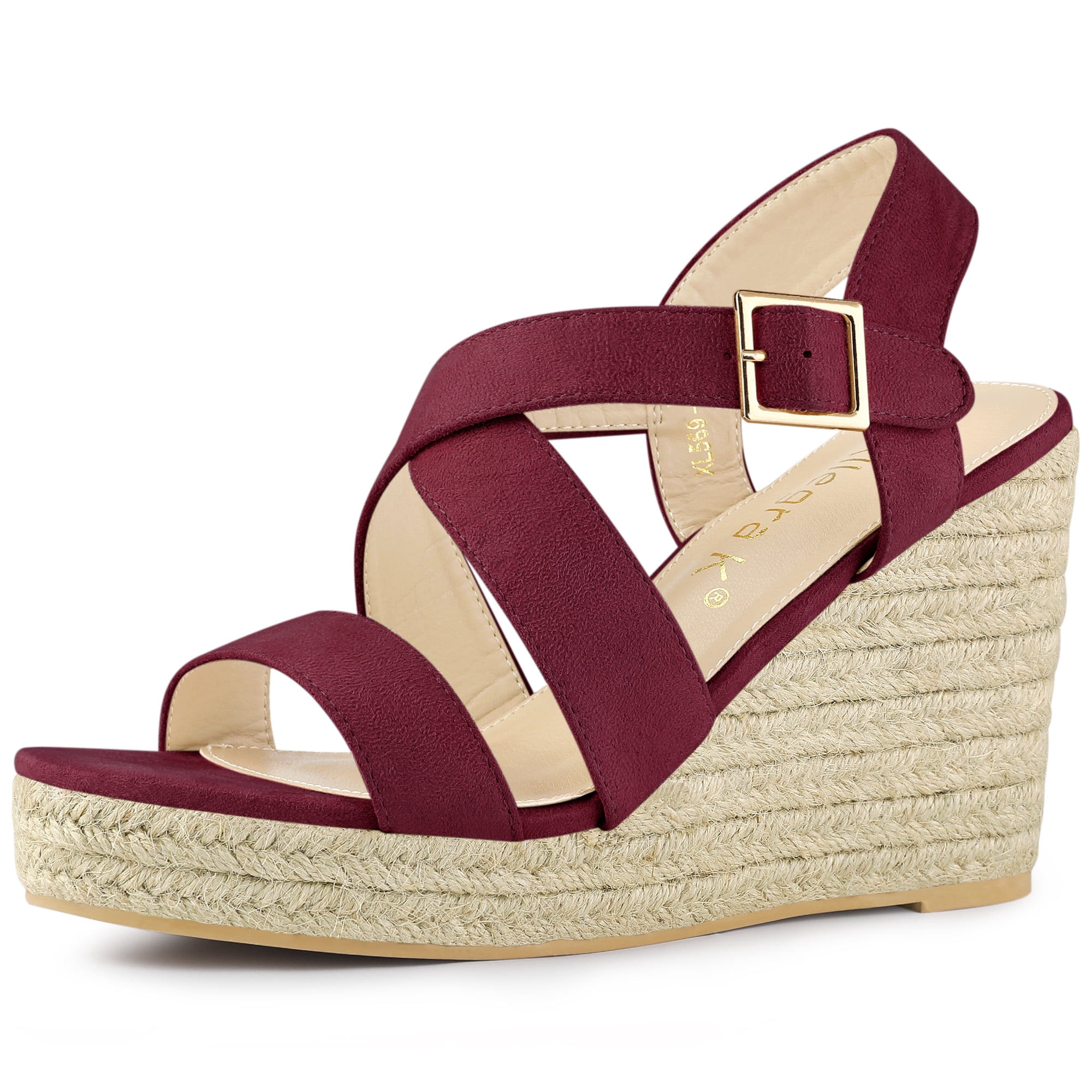 DARING DIVA Women's Stylish Espadrilles Platform Slingback Wedges Sandals Burgundy 7.5