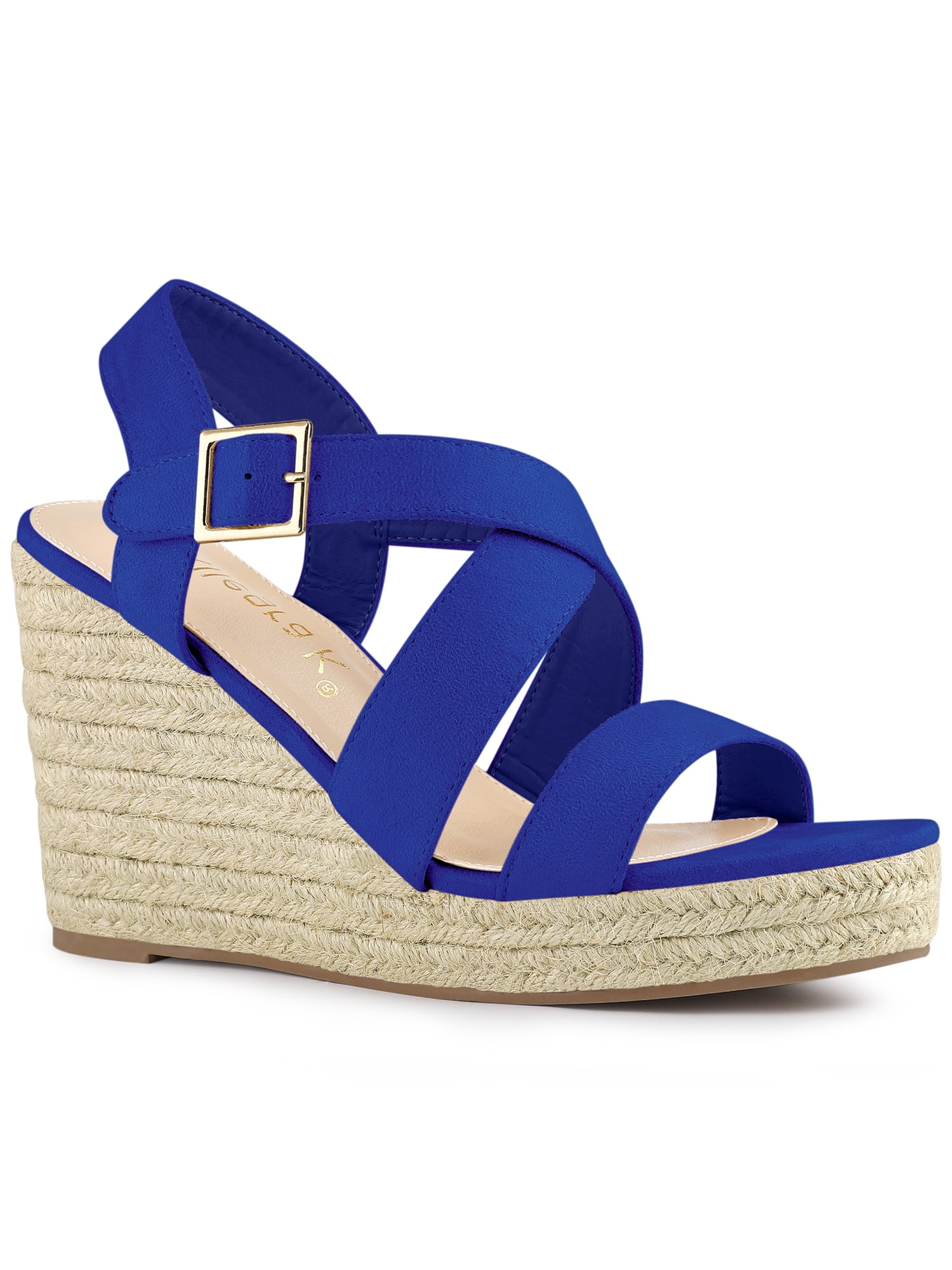 DARING DIVA Women's Stylish Espadrilles Platform Slingback Wedges Sandals Deep Blue 8.5