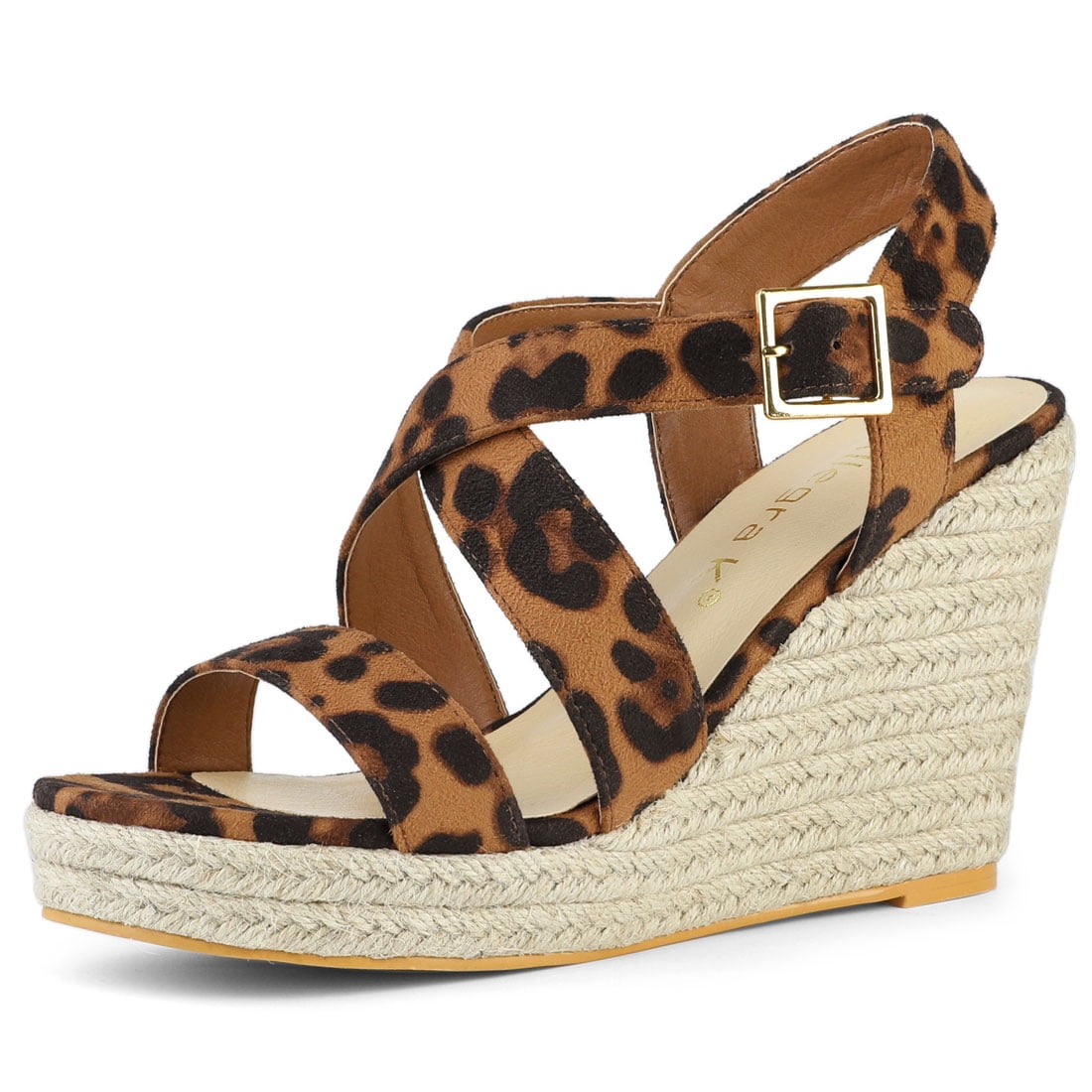 DARING DIVA Women's Stylish Espadrilles Platform Slingback Wedges Sandals Leopard 8.5