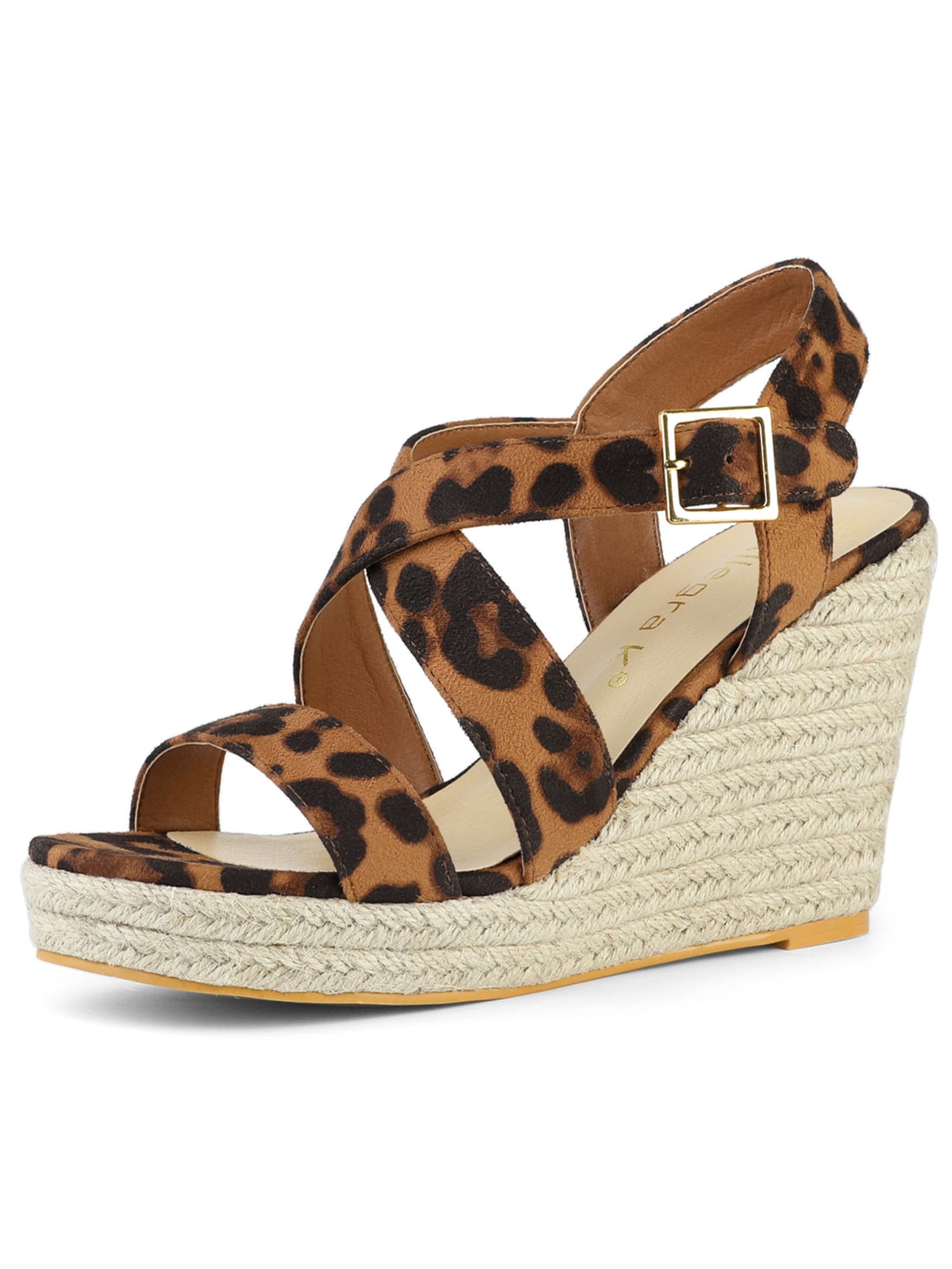 DARING DIVA Women's Stylish Espadrilles Platform Slingback Wedges Sandals Leopard 9