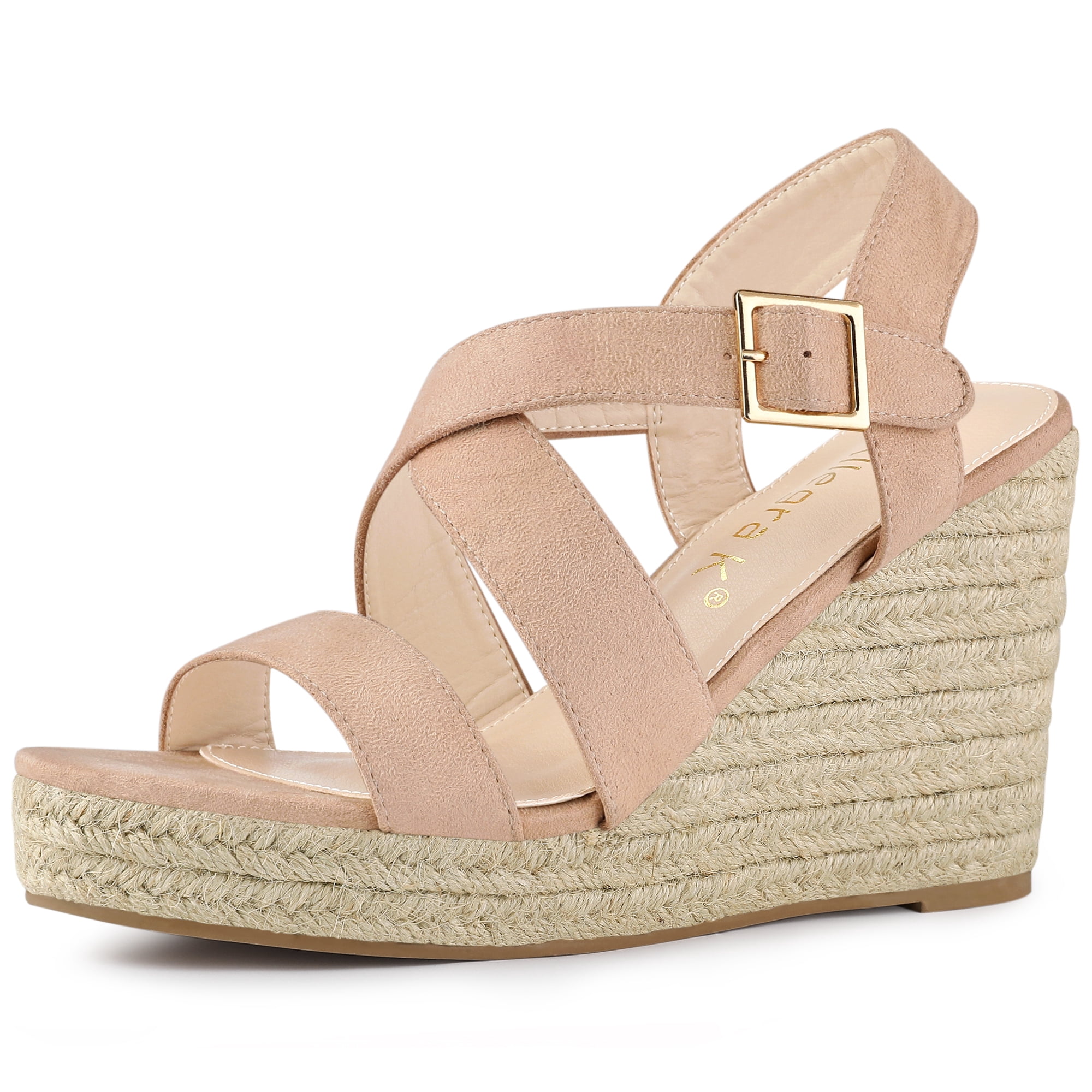 DARING DIVA Women's Stylish Espadrilles Platform Slingback Wedges Sandals Nude 8.5